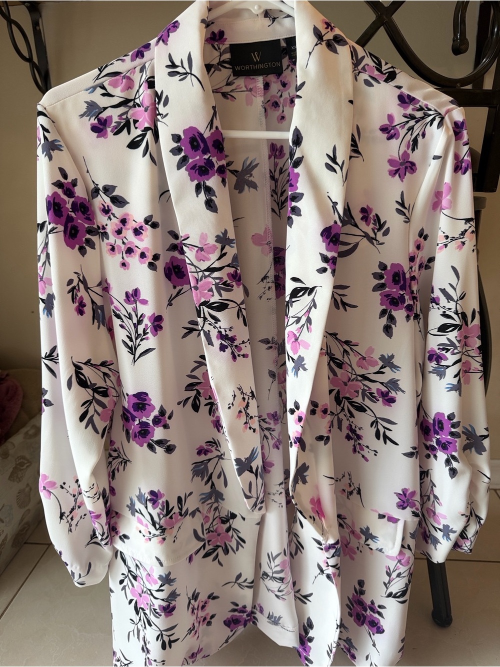 Worthington White Floral Jacket - Purple & Pink Flowers